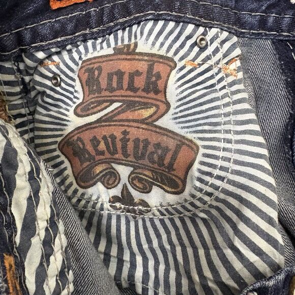 WOMENS Rock Revival LYNKAI Crystal Rhinestone Stitched Easy Crop Jeans 32 Y2K - Picture 12 of 16